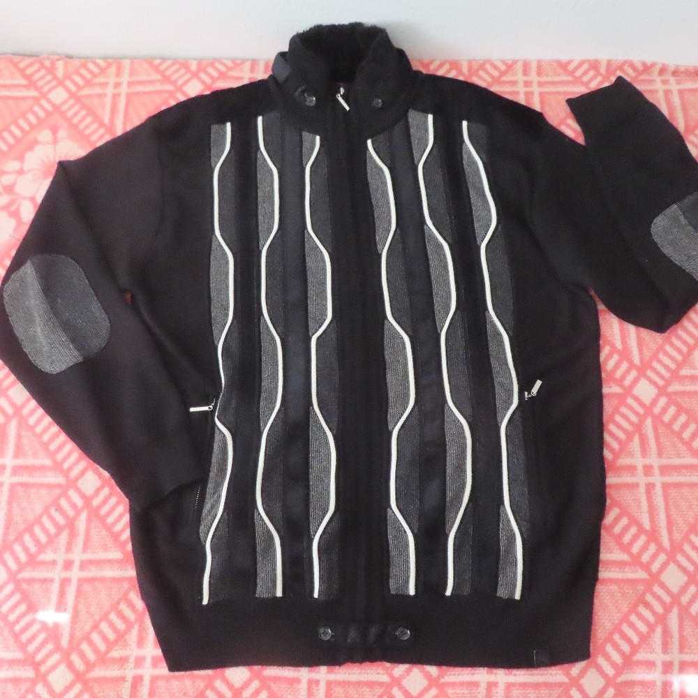 SILVERSILK Cardigan Full Zip Sweater Elbow Patch Front zip Pockets  3XL Black